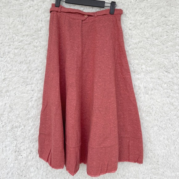 Vintage Red Tweed Wool Skirt Belted Flounce Unlined Midi A Line No Tags XS Retro - Picture 2 of 10